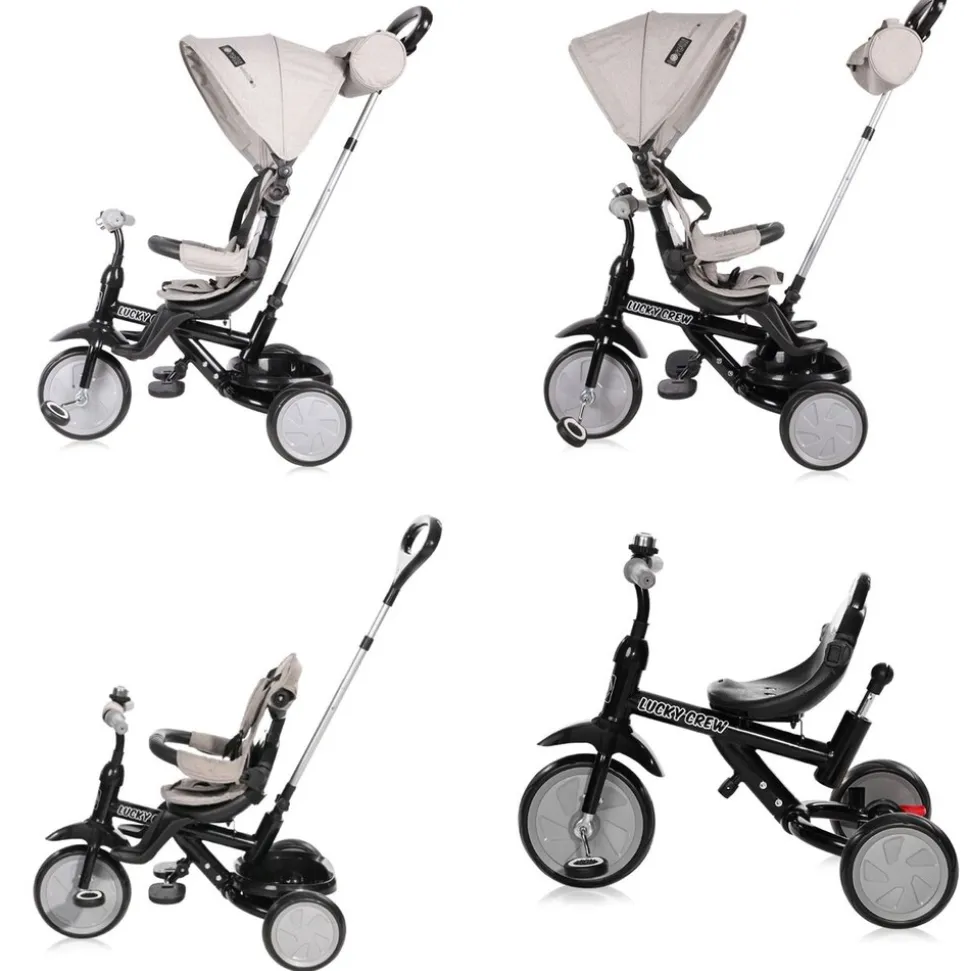 Lorelli Dreirad 4 in 1 Lucky Crew Tasche Fußstütze verstellbarer Sitz Klingel orange