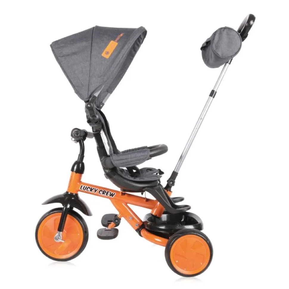Lorelli Dreirad 4 in 1 Lucky Crew Tasche Fußstütze verstellbarer Sitz Klingel orange