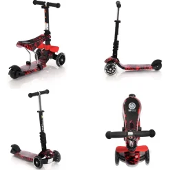 Lorelli Kinderroller Laufrad 2 in 1 Smart PU Räder leuchten klappbar verstellbar rot-schwarz
