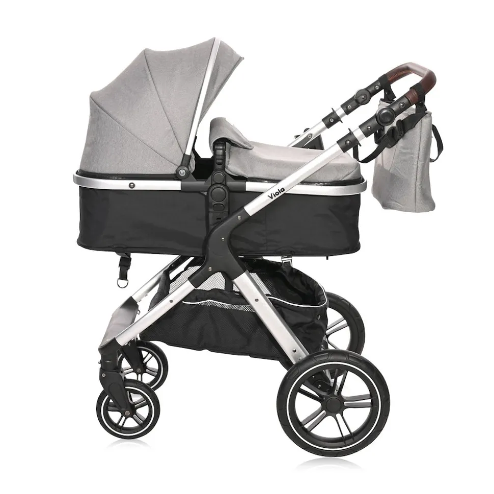 Lorelli Kinderwagen 2 in 1 Viola mit Adaptern, umbaubarer Sportsitz, bis 22 kg grau