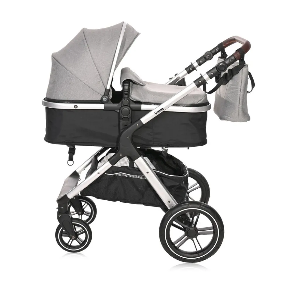 Lorelli Kinderwagen 2 in 1 Viola mit Adaptern, umbaubarer Sportsitz, bis 22 kg grau