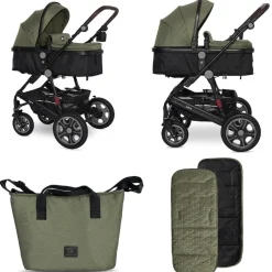Lorelli Kinderwagen Lora faltbar Gummiräder Tragetasche Sportsitz Fußabdeckung grün