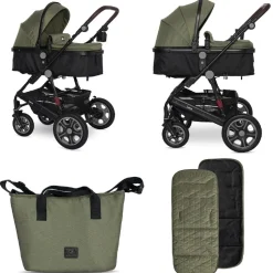 Lorelli Kinderwagen Lora faltbar Gummiräder Tragetasche Sportsitz Fußabdeckung grün