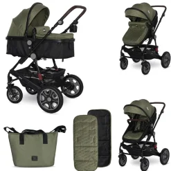 Lorelli Kinderwagen Lora faltbar Gummiräder Tragetasche Sportsitz Fußabdeckung grün