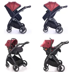 Lorelli Kombikinderwagen 2 in 1 Adria, Aluminiumrahmen, Wickeltasche, Adapter rot