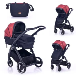 Lorelli Kombikinderwagen 2 in 1 Adria, Aluminiumrahmen, Wickeltasche, Adapter rot