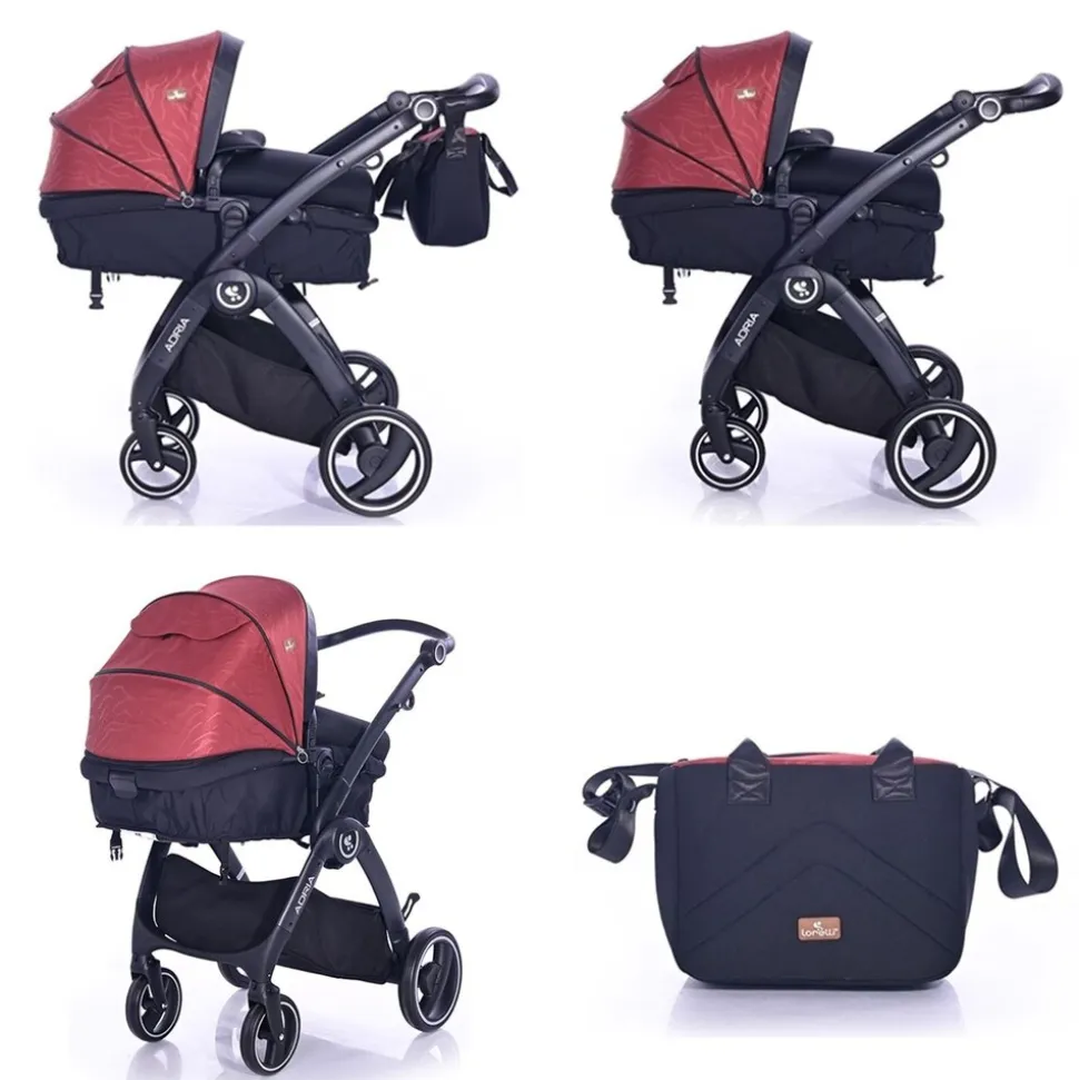 Lorelli Kombikinderwagen 2 in 1 Adria, Aluminiumrahmen, Wickeltasche, Adapter rot