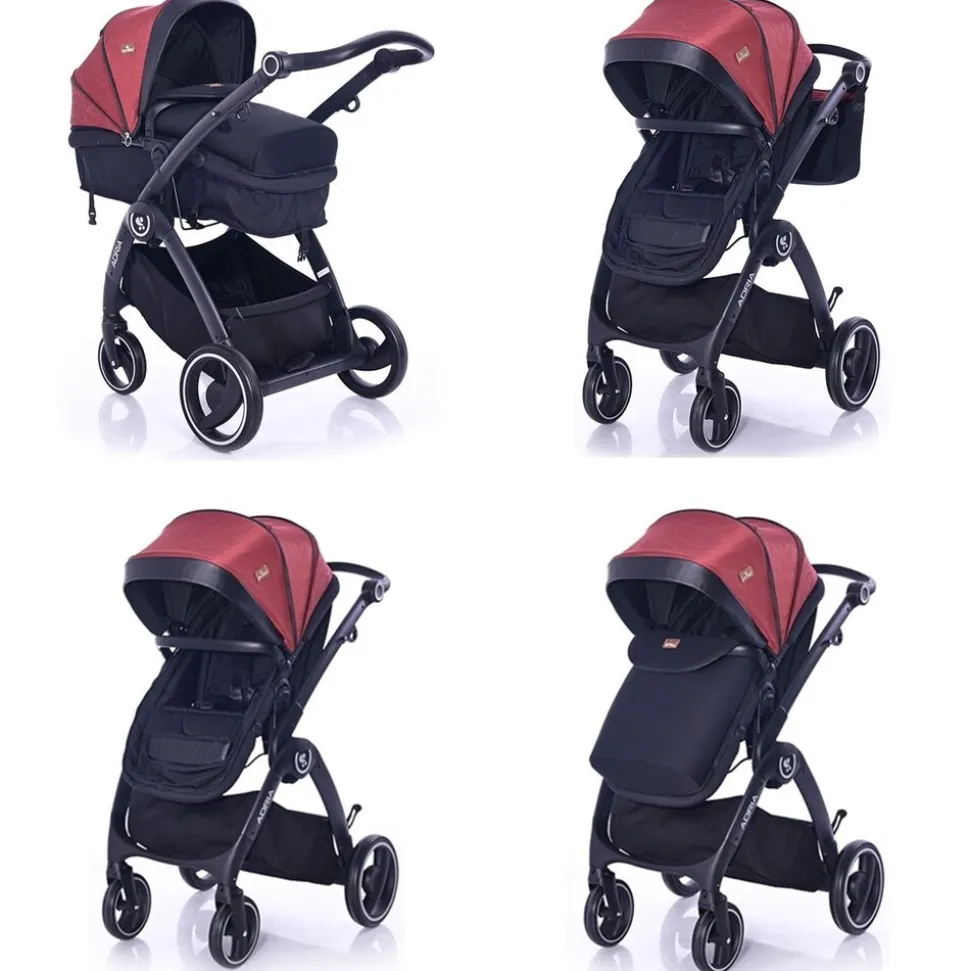 Lorelli Kombikinderwagen 2 in 1 Adria, Aluminiumrahmen, Wickeltasche, Adapter rot