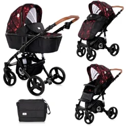 Lorelli Kombikinderwagen Rimini 2 in 1 Tragewanne Sportsitz Wickeltasche faltbar rot-schwarz