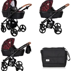 Lorelli Kombikinderwagen Rimini 2 in 1 Tragewanne Sportsitz Wickeltasche faltbar rot-schwarz