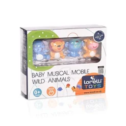 Lorelli Musik Mobile wilde Tiere Melodie vier Tiere abnehmbar Aufzugsmechanismus weiß