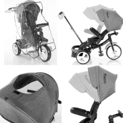 Lorelli Tricycle Jaguar 4 in 1 Schiebestange Sitz drehbar, verstellbar, Faltdach dunkelgrau
