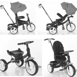 Lorelli Tricycle Jaguar 4 in 1 Schiebestange Sitz drehbar, verstellbar, Faltdach dunkelgrau
