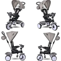Lorelli Tricycle One 3 in 1 EVA-Reifen Schiebestange Anti-Rutsch Pedale umbaubar hellgrau