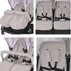 Lorelli Zwillingskinderwagen Duo klappbar verstellbar Fußabdeckung Wickeltasche creme