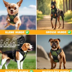 Lovpet® Hundegeschirr ohne Zug & würgen für Hunde & Welpen | atmungsaktiv & weich Brustgeschirr reflektierend | No-Pull-Geschirr inkl. Beutelrollen | Verstellbares Geschirr mit Griff