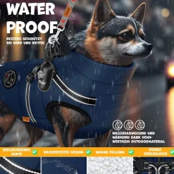 LOVPET® Hundejacke Hundemantel mit Geschirr, inkl. 45 Stück Kotbeutel + Spender, Hunde Winterweste gefüttert wasserdicht, Gepolsterte Weste Mit Brustgurt, Reflektoren, D-Ring