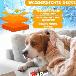 LOVPET® wasserdichte Hundedecke, Sherpa Fleece Haustier Decke + 3x Spielzeugknochen, maschinenwaschbar, beidseitiger Sofabezug-Schutz