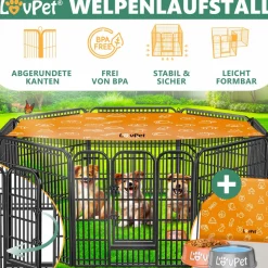 LovPet Welpenlaufstall Freilaufgehege Welpenauslauf Hundelaufstall Tierlaufstall Hunde, mit Tür und wetterfester laufstall Für Hund, Katze, Welpe, Kaninchen, Meerschweinchen