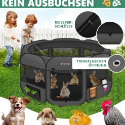 LOVPET® Welpenlaufstall Tierlaufstall Faltbar für Kleintiere Hunde, Katzen Inkl. Hundenapf Hundelaufstall Freigehege Oxfordgewebe Pop-up System Indoor & Outdoor