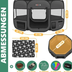 LOVPET® Welpenlaufstall Tierlaufstall Faltbar für Kleintiere Hunde, Katzen Inkl. Hundenapf Hundelaufstall Freigehege Oxfordgewebe Pop-up System Indoor & Outdoor