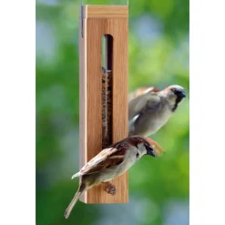 Luxus-Vogelhaus Eichenholz-Futterspender mit Futtersilo und Metallaufhängung