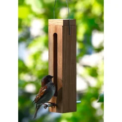 Luxus-Vogelhaus Eichenholz-Futterspender mit Futtersilo und Metallaufhängung