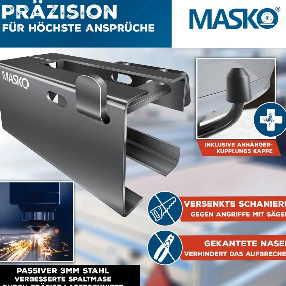MASKO® Anhängerschloss für Angekoppelte & Abgekoppelte Anhänger | Anhänger Schloss Diebstahlschutz Wohnwagen Kastenschloss inkl. Diskusschloss & Schlüssel & Schutzkappe
