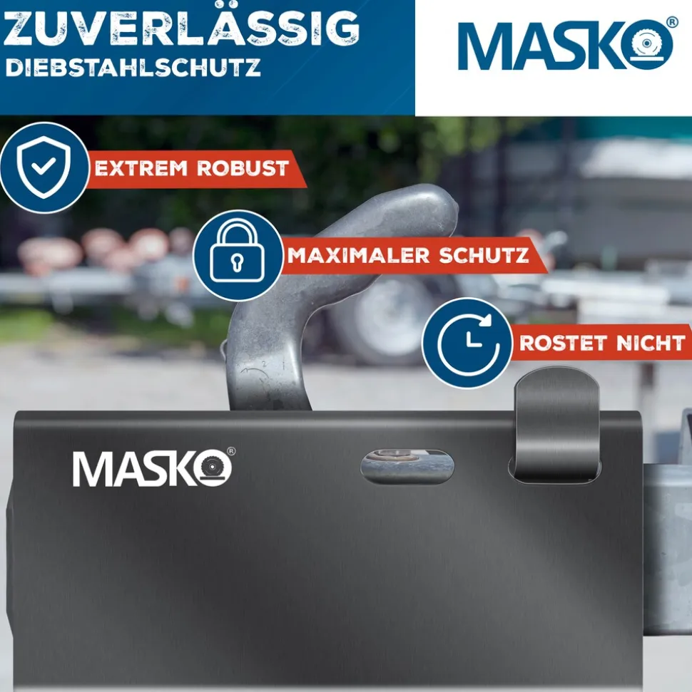 MASKO® Anhängerschloss für Angekoppelte & Abgekoppelte Anhänger | Anhänger Schloss Diebstahlschutz Wohnwagen Kastenschloss inkl. Diskusschloss & Schlüssel & Schutzkappe