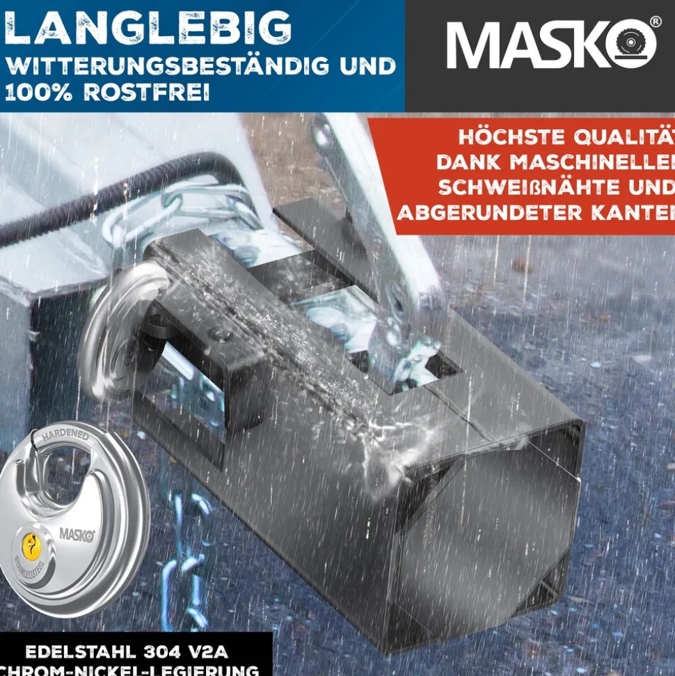 MASKO® Anhängerschloss für Angekoppelte & Abgekoppelte Anhänger | Anhänger Schloss Diebstahlschutz Wohnwagen Kastenschloss inkl. Diskusschloss & Schlüssel & Schutzkappe