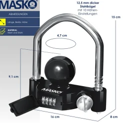 MASKO® Anhängerschloss Zahlenschloss mit 4 Stellig Code für gängige Anhängerkupplung Anhängerkugelsperrkupplung einfache Montage Diebstahlschutz Wohnwagen Anhänger Abschleppsperre Stahlbügel