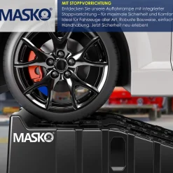MASKO® Auffahrrampe 2er Set | Auffahrkeile bis 5 t Traglast | KFZ-Rampe mit Überfahrschutz | Verladerampe rutschfest, robust und extra breit | Garagenrampen Autorampe Ölwechsel und Reparatur