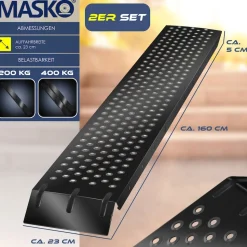MASKO® 2X Auffahrrampe 400kg | Verladerampe | Verladeschiene | verzinkter Stahl | Antirutsch | 200kg* Pro Stück | Max 400kg* Pro Paar | Motorrad ATV Quad PKW Auto Laderampe
