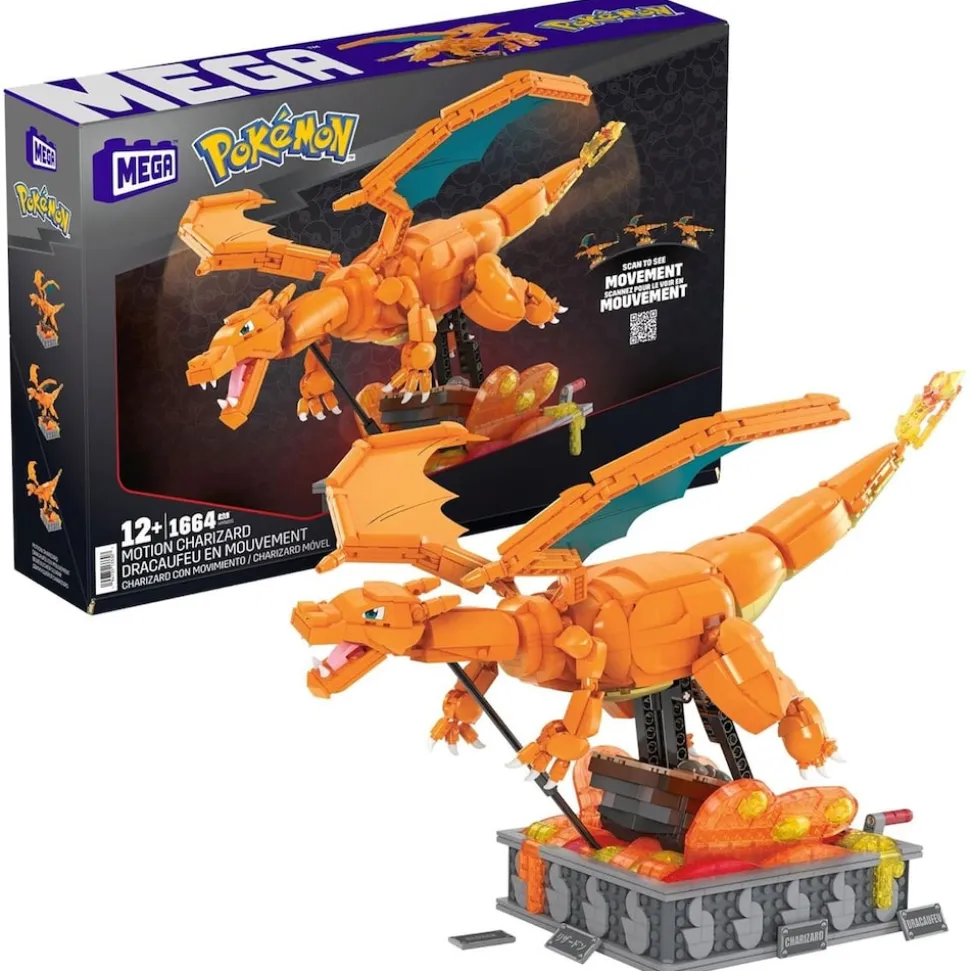 Mattel HMW05 - Mega - Pokémon - bewegliche Glurak Figur, 1664 Teile