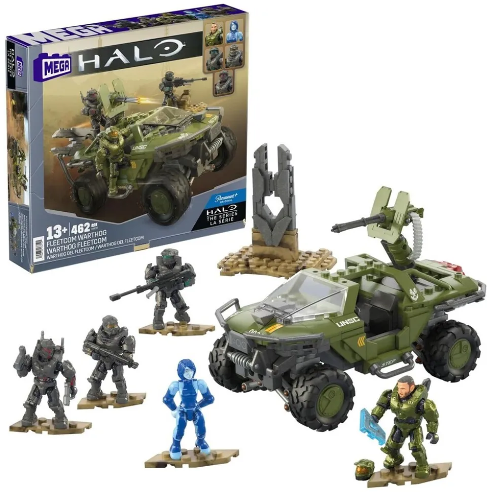 Mattel HNC57 - MEGA - Halo - Flotteneinsatzkommando Warthog Bausatz, 462 Teile