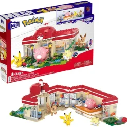 Mattel HNT93 - Mega - Pokémon - Pokémon-Center - Bauset mit Pikachu, Chaneira, Evoli und Togepi, 648 Teile