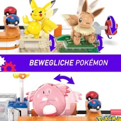 Mattel HNT93 - Mega - Pokémon - Pokémon-Center - Bauset mit Pikachu, Chaneira, Evoli und Togepi, 648 Teile