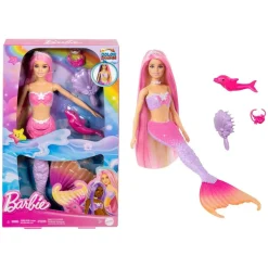 Mattel HRP97 - Barbie - Meerjungfrau Malibu – Farbwechseleffekt, Delfin & Accessoires