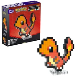 Mattel HTH76 - MEGA - Pokémon - Glumander Pixel Art Bauset – 349 Teile – Retro-Sammelfigur zum Bauen & Ausstellen
