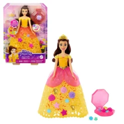 Mattel HWB41 - Disney Princess - Belle Puppe mit Charms, Flower Fashion