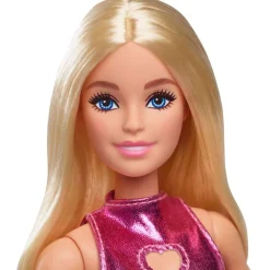 Mattel HYT88 - Barbie - Fashionistas - Puppe mit rosa Metallic-Minikleid