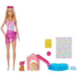 Mattel JBF35 - Barbie - Welpen Pool Party Spielset – Puppe mit Hundepool