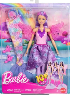 Mattel JCP74 - Barbie - 3-in-1 Puppen-Set: Meerjungfrau-, Feen- & Prinzesinnen-Looks, 8 teiliges Outfit-Set