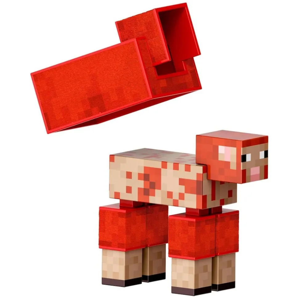 Mattel JCV22 - Minecraft - Mojang Studios - Diamond Level - rotes Schaf Actionfigur, ca. 9 cm mit 3 Zubehörteilen