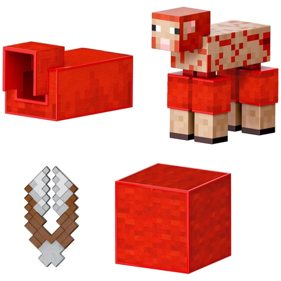 Mattel JCV22 - Minecraft - Mojang Studios - Diamond Level - rotes Schaf Actionfigur, ca. 9 cm mit 3 Zubehörteilen