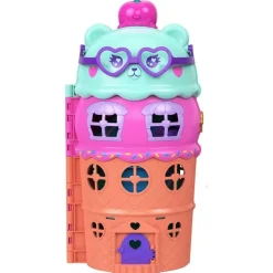 Mattel JFT91 - Polly Pocket - Gelateria-Haus Spielset, Mikropuppen & 25+ Teile, 4 Etagen, Konfetti-Funktion
