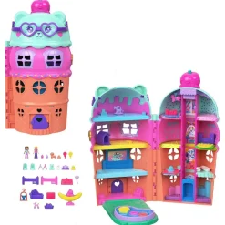 Mattel JFT91 - Polly Pocket - Gelateria-Haus Spielset, Mikropuppen & 25+ Teile, 4 Etagen, Konfetti-Funktion