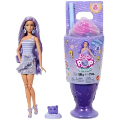 Mattel JFY60 - Barbie - Pop Reveal - Modepuppe mit 8 Überraschungen und formbaren Sand (56g), Donut Dreams Design