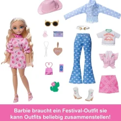 Mattel JGH87 - Barbie - Dream Besties - Malibu Puppe – Modepuppe mit 11 Zubehörteile und Accessoires