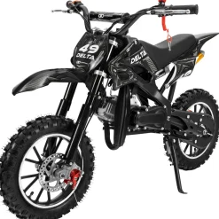 Mini-Crossbike Delta, Benzin-Motorrad, Pocketbike, Dirtbike, 49 ccm, bis zu 40 km/h, Scheibenbremsen (Schwarz)